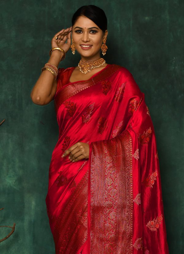 Red Pure Silk Zari Work Saree Wedding Wear