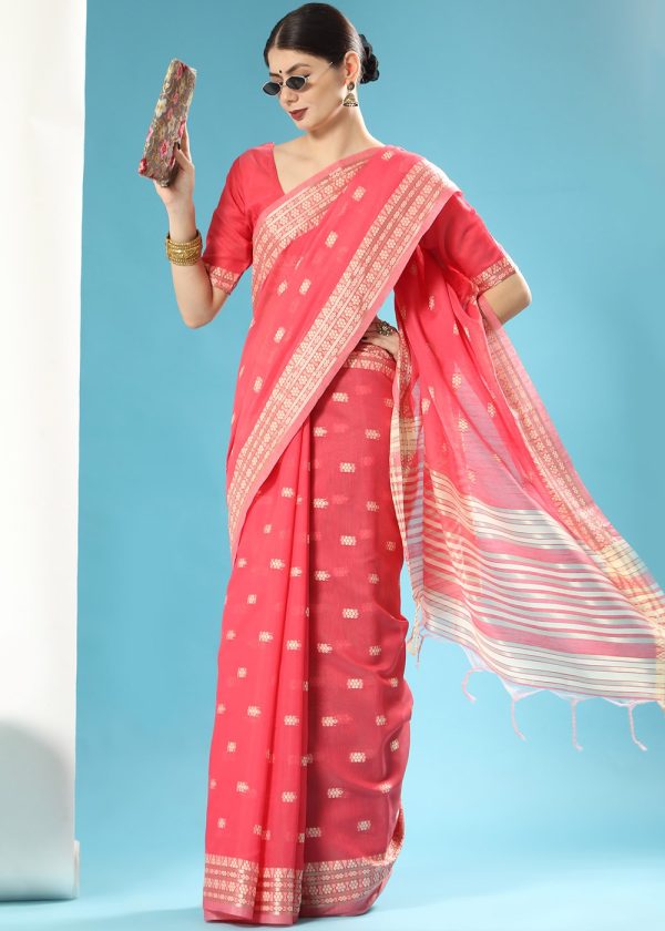 Red Woven Saree With Blouse
