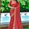 Red Zari Woven Saree & Blouse In Cotton 1
