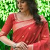 Red Zari Woven Saree & Blouse In Cotton 1