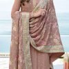 Rose Gold Georgette Embroidered Straight Pant Suit Party Wear