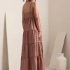 Rose Pink Embroidered Tiered Maxi Dress
