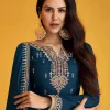 Royal Blue Embroidered Silk Traditional Anarkali Suit