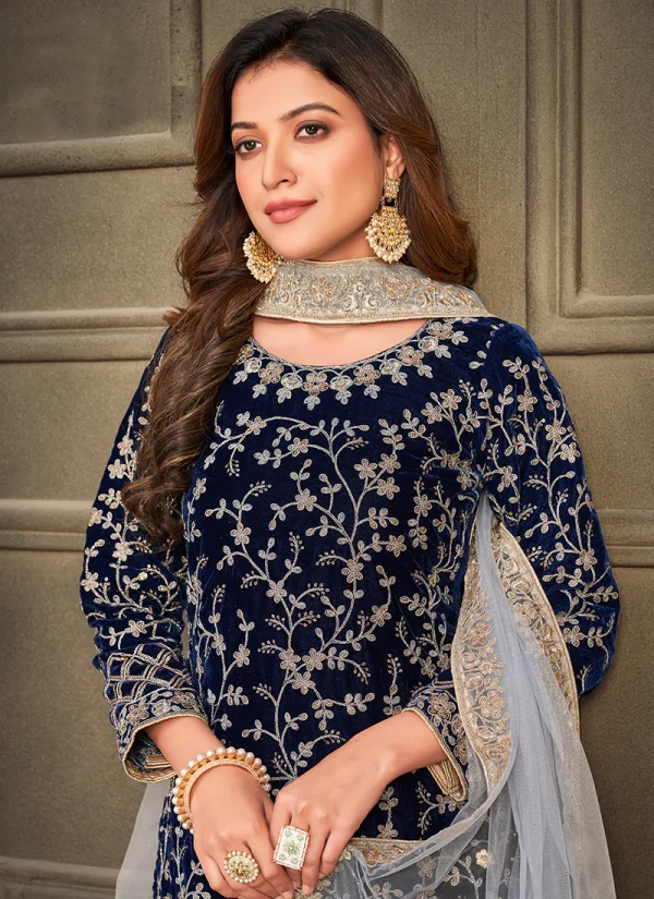 Royal Blue Embroidery Traditional Palazzo Suit