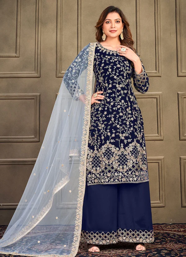 Royal Blue Embroidery Traditional Palazzo Suit
