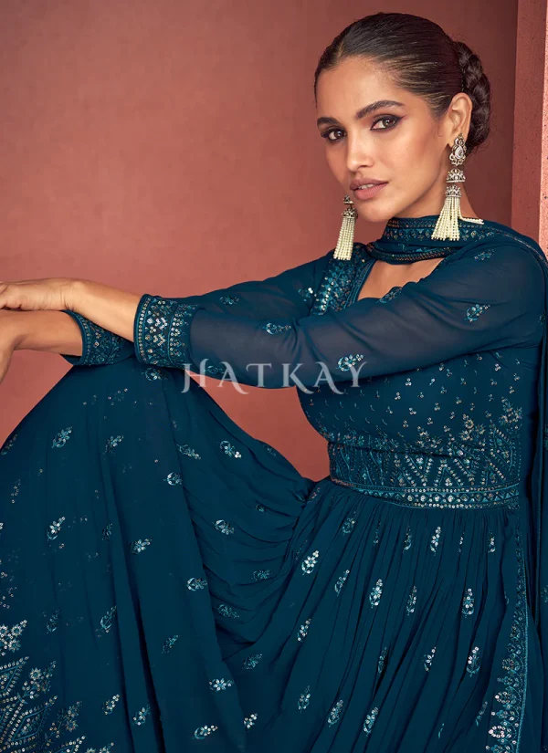 Royal Blue Sequence Embroidery Traditional Palazzo Suit