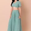 Sage Green Mirror Boota Embroidered Lehenga Set With Blouse And Dupatta
