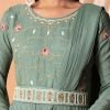Sage Green Zari And Floral Thread Embroidered Drape Kurta Set With Belt