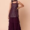 Sangria Purple Layered Sharara Set With Sequin Embroidered Short Kurta And Dupatta