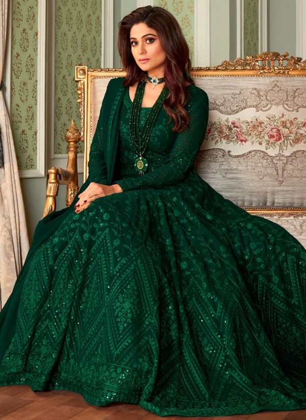 Shamita Shetty Green Georgette Anarkali Suit Party Wear Party Wear