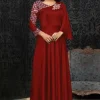 Silk Party Wear Gown In Cherry Red Color