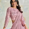 Soft Pink Embroidery Designer Silk Saree