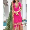 Taffy Pink Georgette Mirror Work Palazzo suit Party Wear