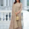 Taupe Beige Traditional Multi Embroidered Palazzo Suit