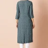 Teal Floral Striped Buttoned Straight Kurta