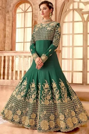 Teal Green Georgette Embroidered Anarkali Gown 1