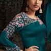 Teal Green Silk Embroidered Party Wear Gown