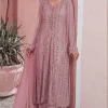 Thread Embroidered Georgette Dusty Pink Palazzo Suit 1