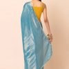 Turquoise Blue Saree With Contrast Unstitched Blouse