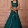 Turquoise Blue Sequin Embroidered Lehenga Set With Blouse And Dupatta