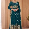 Turquoise Georgette Embroidered Wedding Palazzo Suit