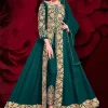 Turquoise Golden Embroidered Slit Style Anarkali Pant Suit