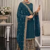 Turquoise Green Multi Embroidered Traditional Palazzo Suit