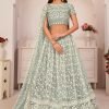 Turquoise Green Net Embroidery A Line Lehenga Party Wear
