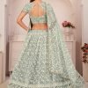 Turquoise Green Net Embroidery A Line Lehenga Party Wear