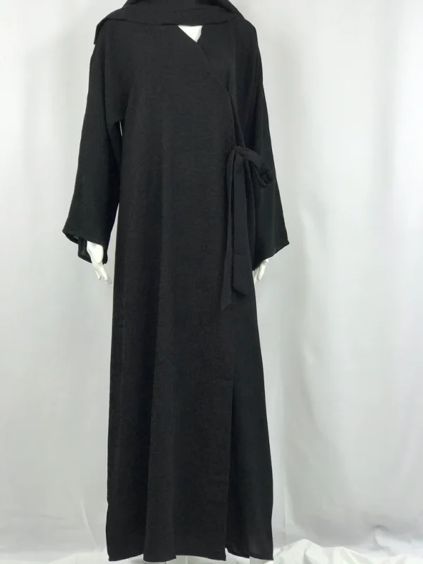 Two Tune Black with double Belt Open Abaya