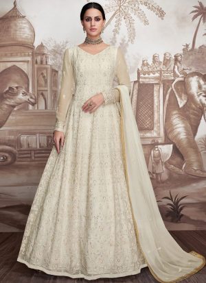 White Georgette Anarkali Suit Wedding Wear