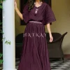 Wine Minimalist Embroidered Crushed Gown