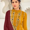 Yellow And Maroon Embroidered Gharara Style Suit