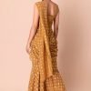Yellow Dabu Print Pre-Stitched Saree with Attached Blouse