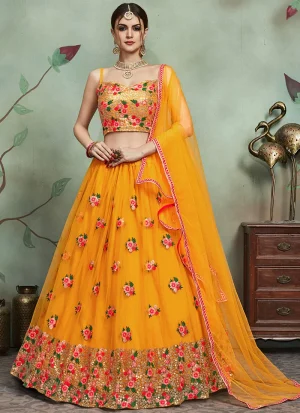 Yellow Embroidered A Line Lehenga Party Wear