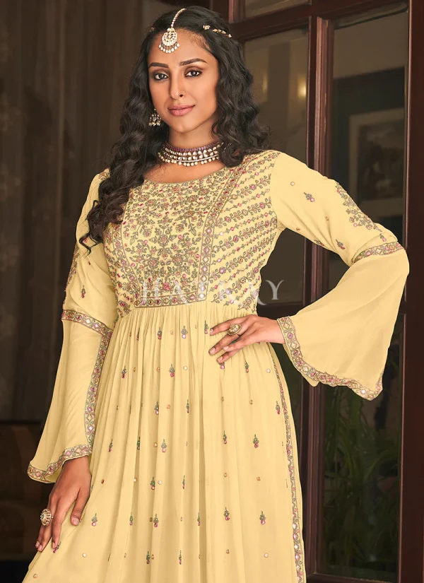 Yellow Embroidered Georgette Festive Palazzo Suit