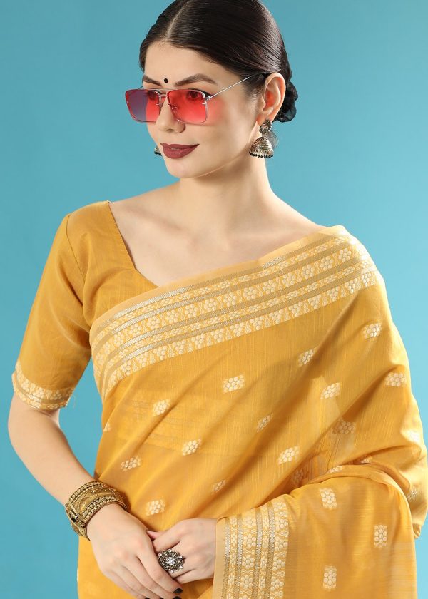 Yellow Festive Cotton Saree In Woven 2