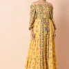 Yellow Floral Side Tiered Buttoned Maxi Kurta