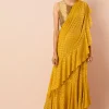 Yellow Foil Ruffled Pre-Stitched Saree