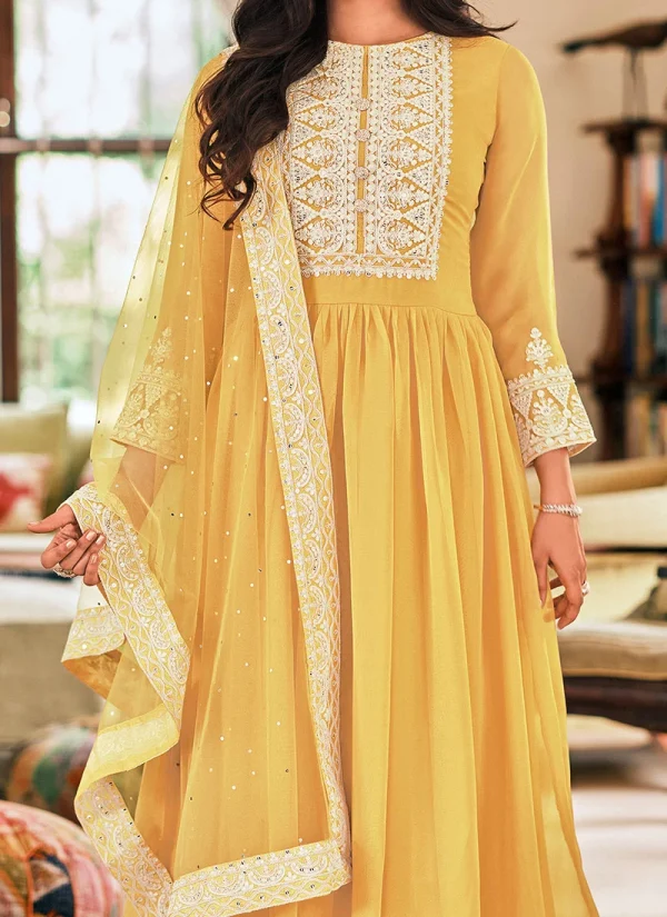 Yellow Georgette Embroidered N Sequins Palazzo suit Party Wear
