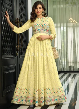 Yellow Multi Embroidered Traditional Anarkali Gown