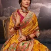 Yellow Weaved And Printed Traditional Jacquard Silk Saree