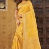 Yellow Woven Festive Saree In Cotton