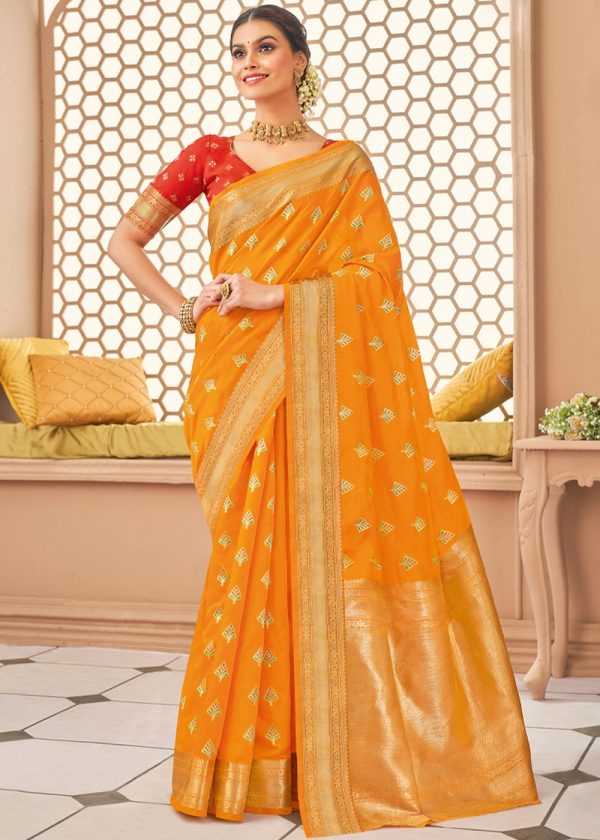 Yellow Woven Saree In Cotton