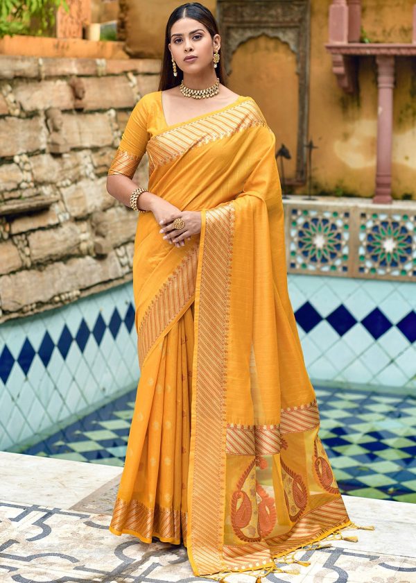 Yellow Woven Saree In Cotton Silk 1