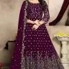 Zari Embroidered Georgette Plum Purple Eid Anarkali Suit