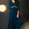 Zari Embroidered Georgette Prussian Blue Eid Anarkali Suit 1