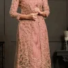 peach Net Embroidered Straight Pant Suit Wedding Wear