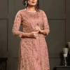 peach Net Embroidered Straight Pant Suit Wedding Wear